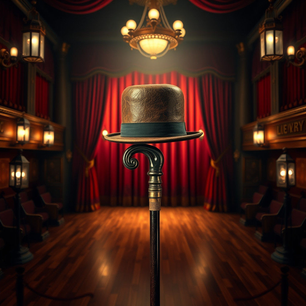 Chaplin Hat and Cane in Ornate Theater