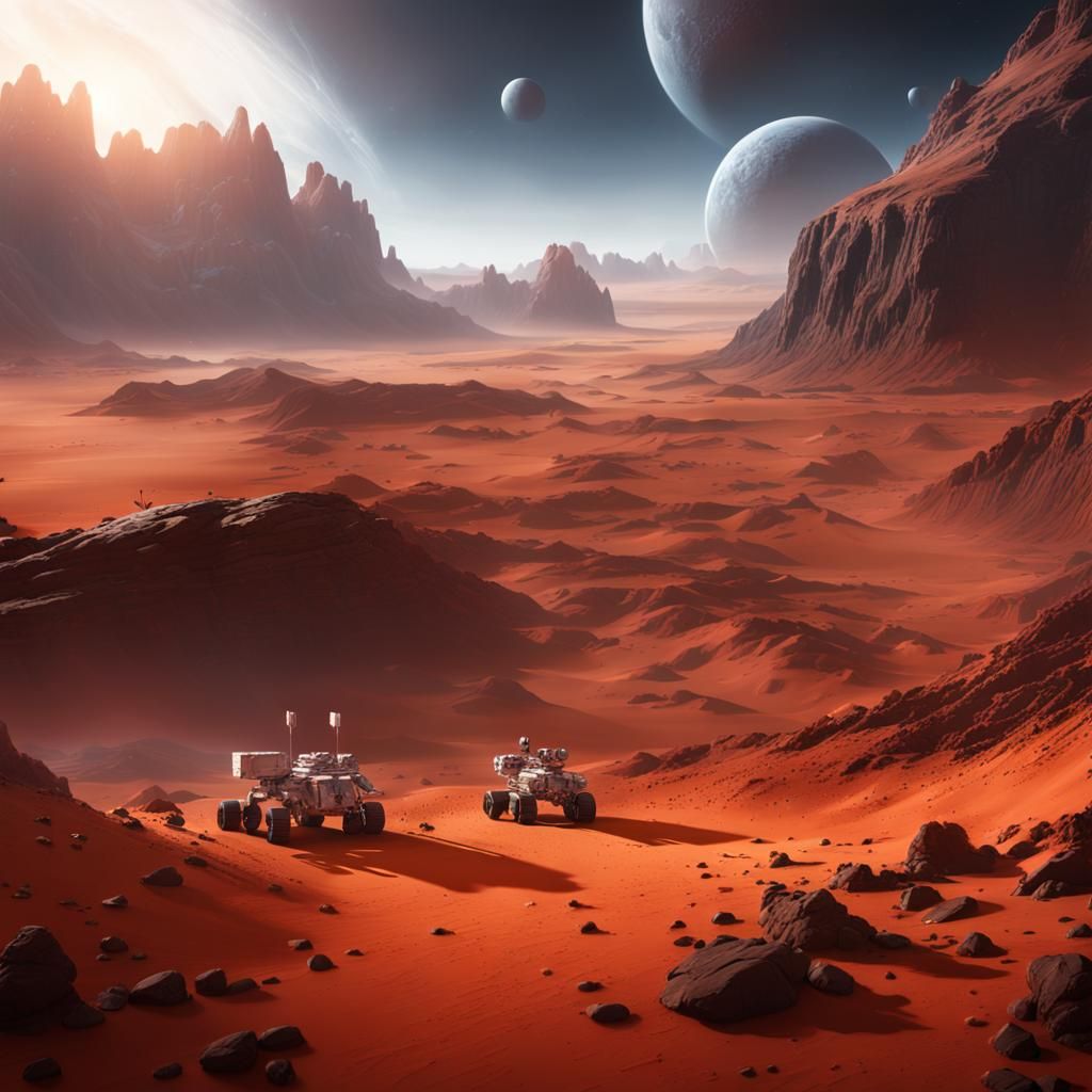 Detailed Matte Painting of Mars with Futuristic Base