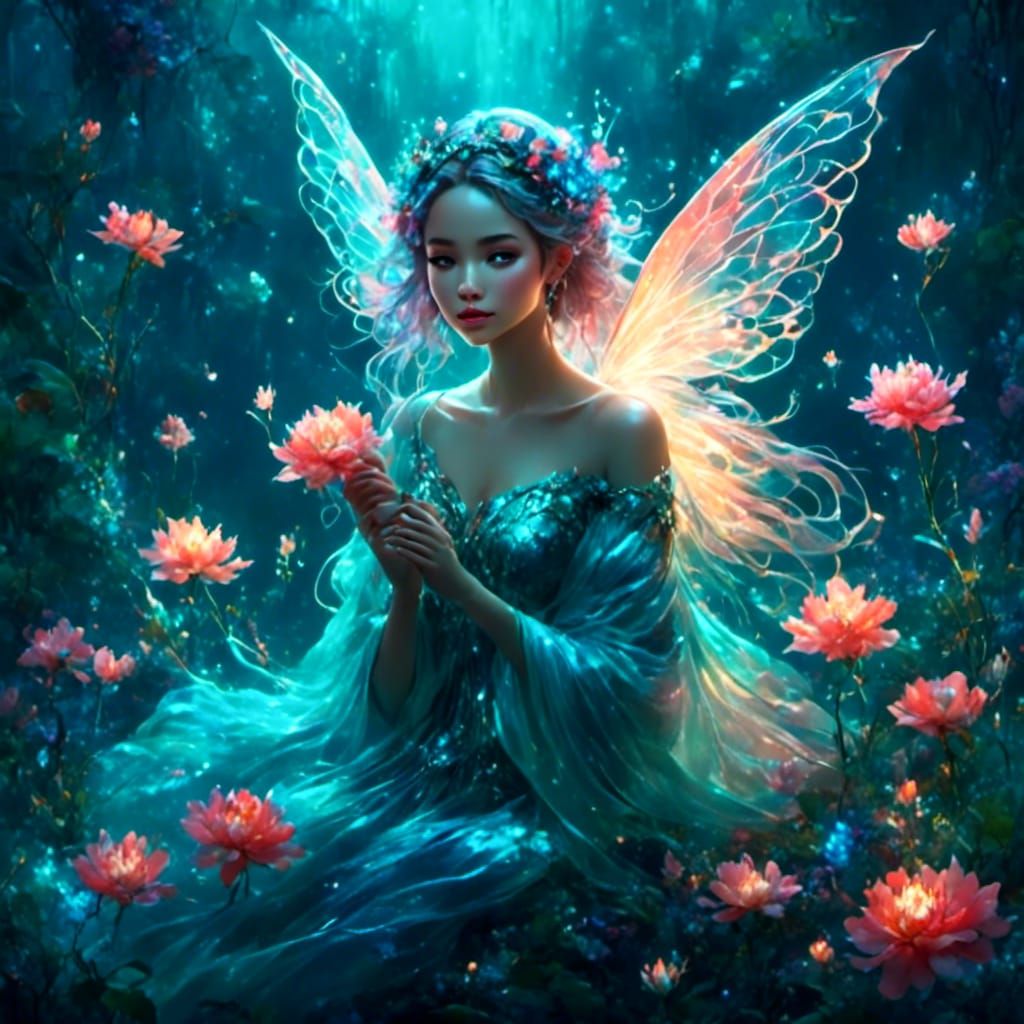 Glowing Underwater Fairies in Vibrant Coral