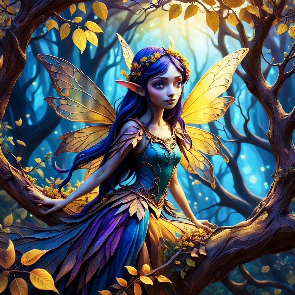 Mischievous Fairy in Enchanted Forest, Digital Art
