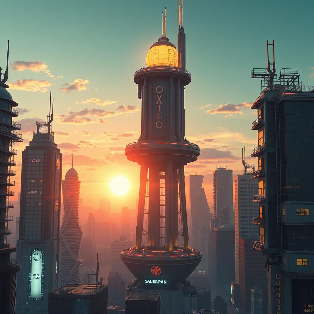 Solarpunk Space Elevator in Futuristic City