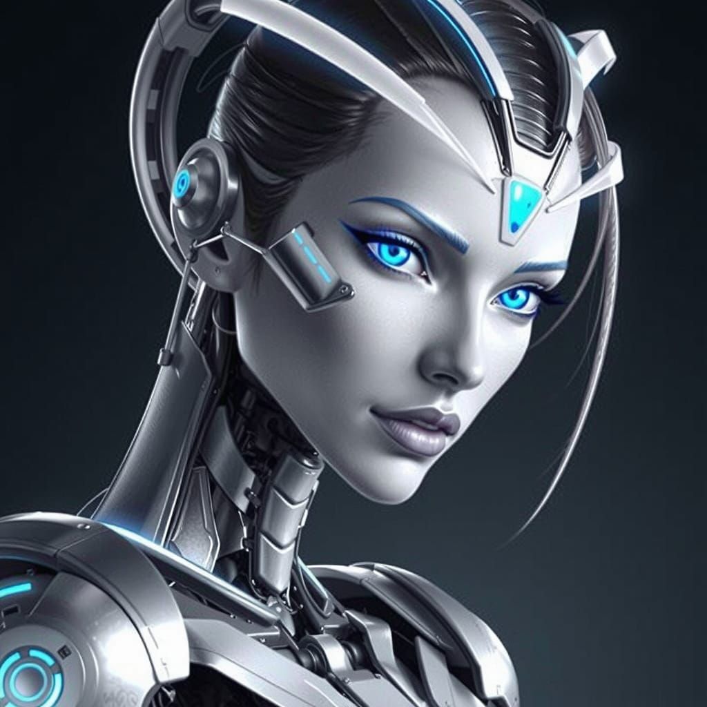 Curvy Cyborg Woman With Metallic Accents