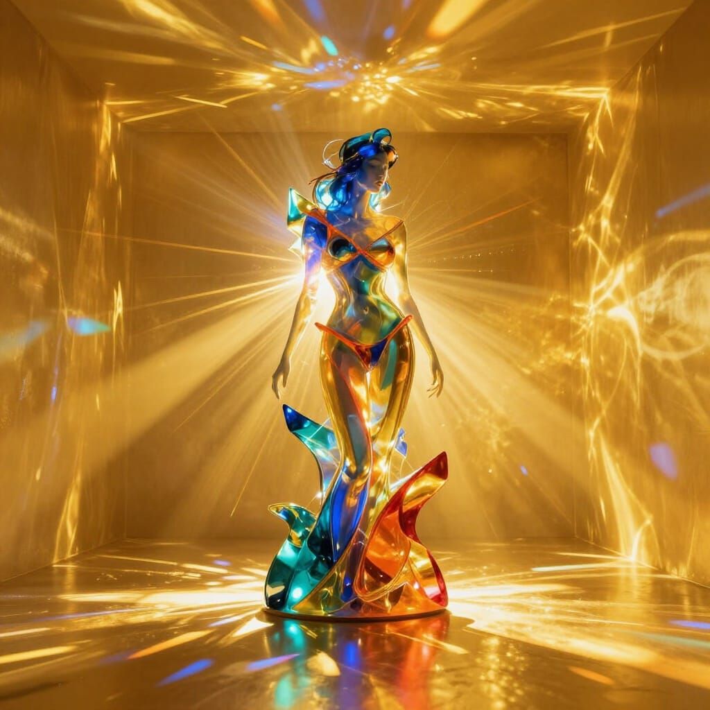 Ethereal Queen Beside Dichroic Glass Sculpture