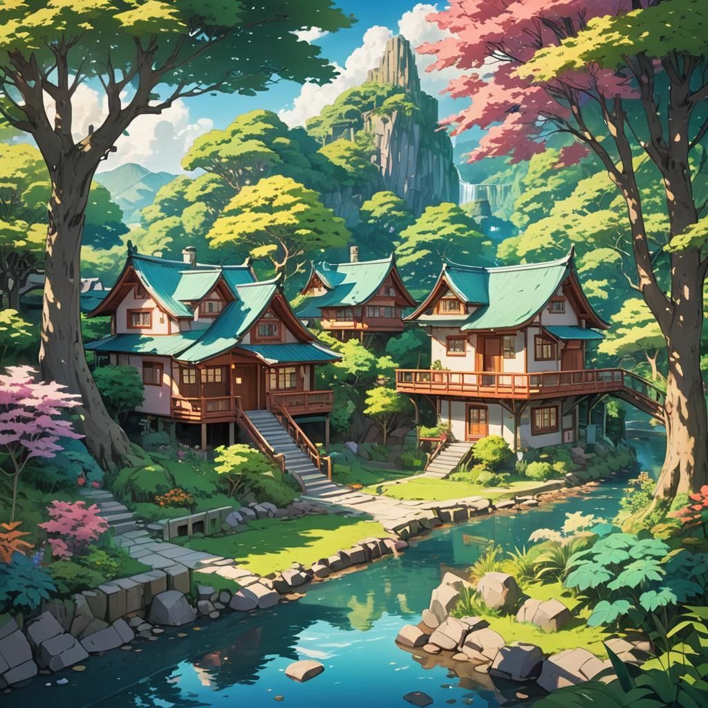 Anime Nature Houses in Expo Manga Style