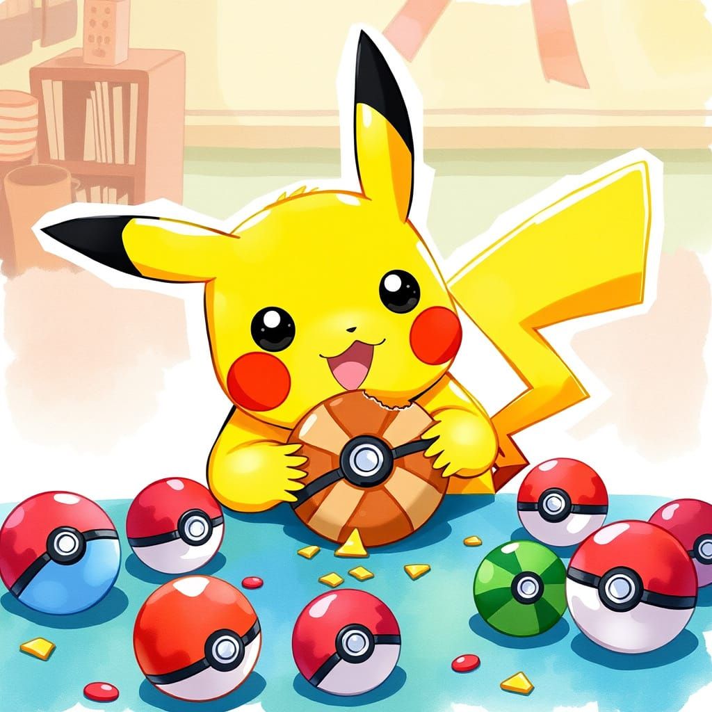 Pikachu Savoring Whimsical Poké Ball Treats