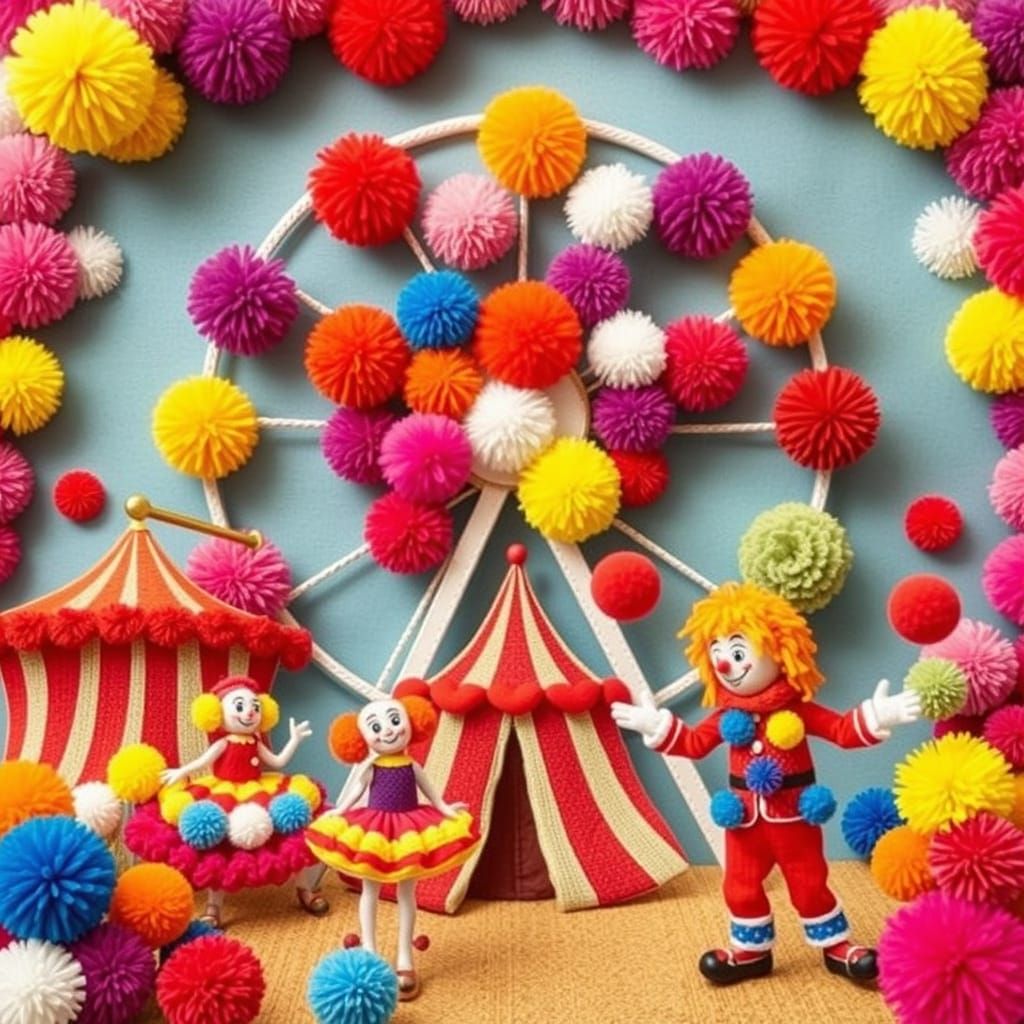 Pom-Pom Circus Ferris Wheel in Whimsical Style