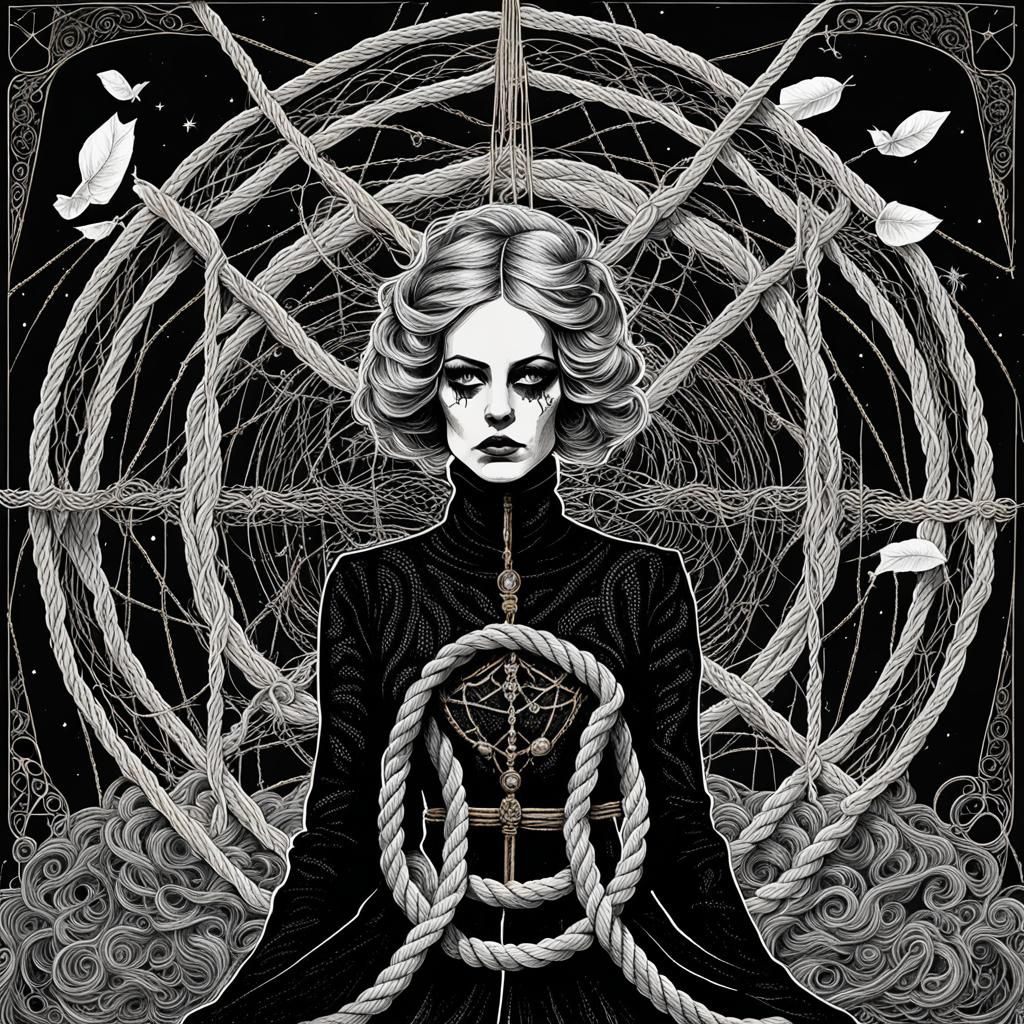 Brooding Girl with Cigarettes in Fine Linework Style