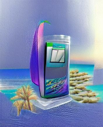 Vaporwave Beach Scene in Hyperrealistic Style