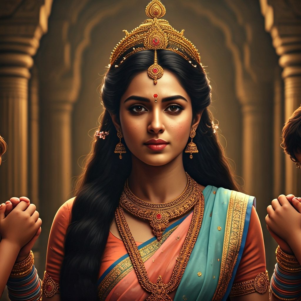 Hindu Mother Goddess Hariti With Children in Ancient Temple