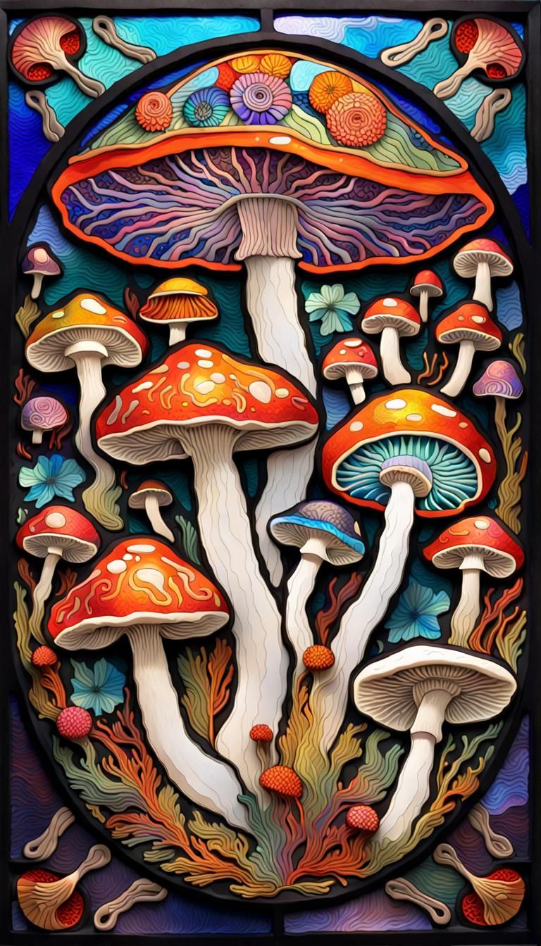 Colorful Mushroom Cluster in Art Nouveau Style