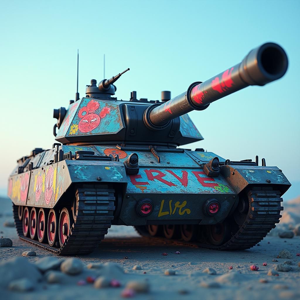 Futuristic War Tank Promotes Peace in Graffiti Art