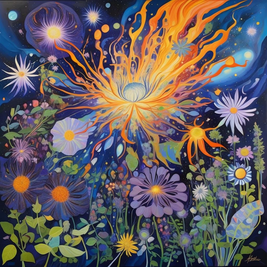 Hydropunk Garden: Nebula Blooms in Abstract Expressionism