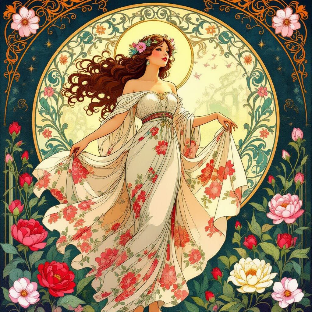 Floral Goddess in Art Nouveau Style