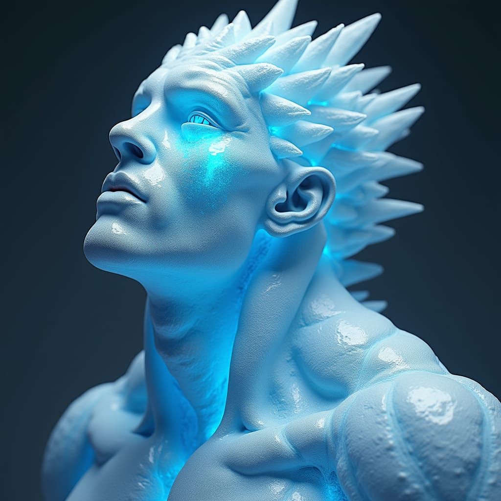 Crystalline Ice Humanoid Sculpture in Matte Painting Style