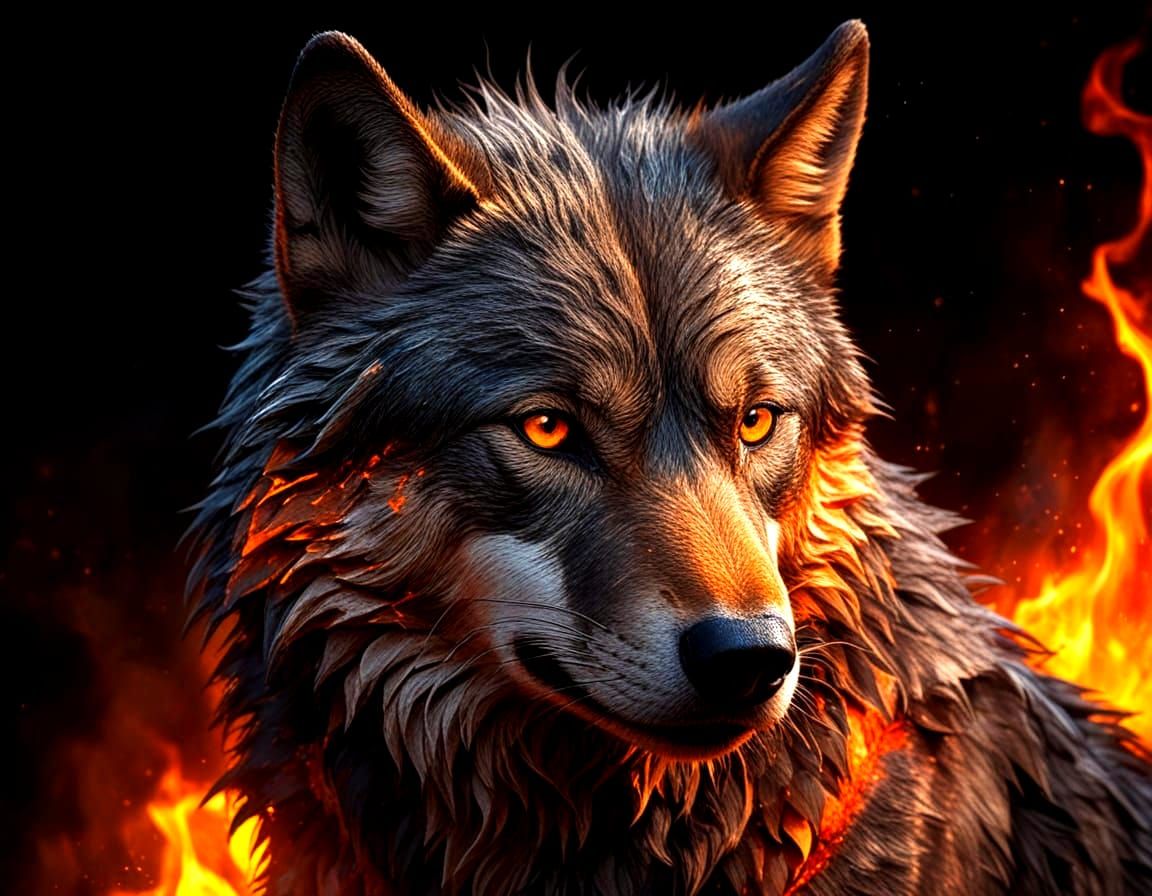 Molten Lava Wolf with Glowing Cracks