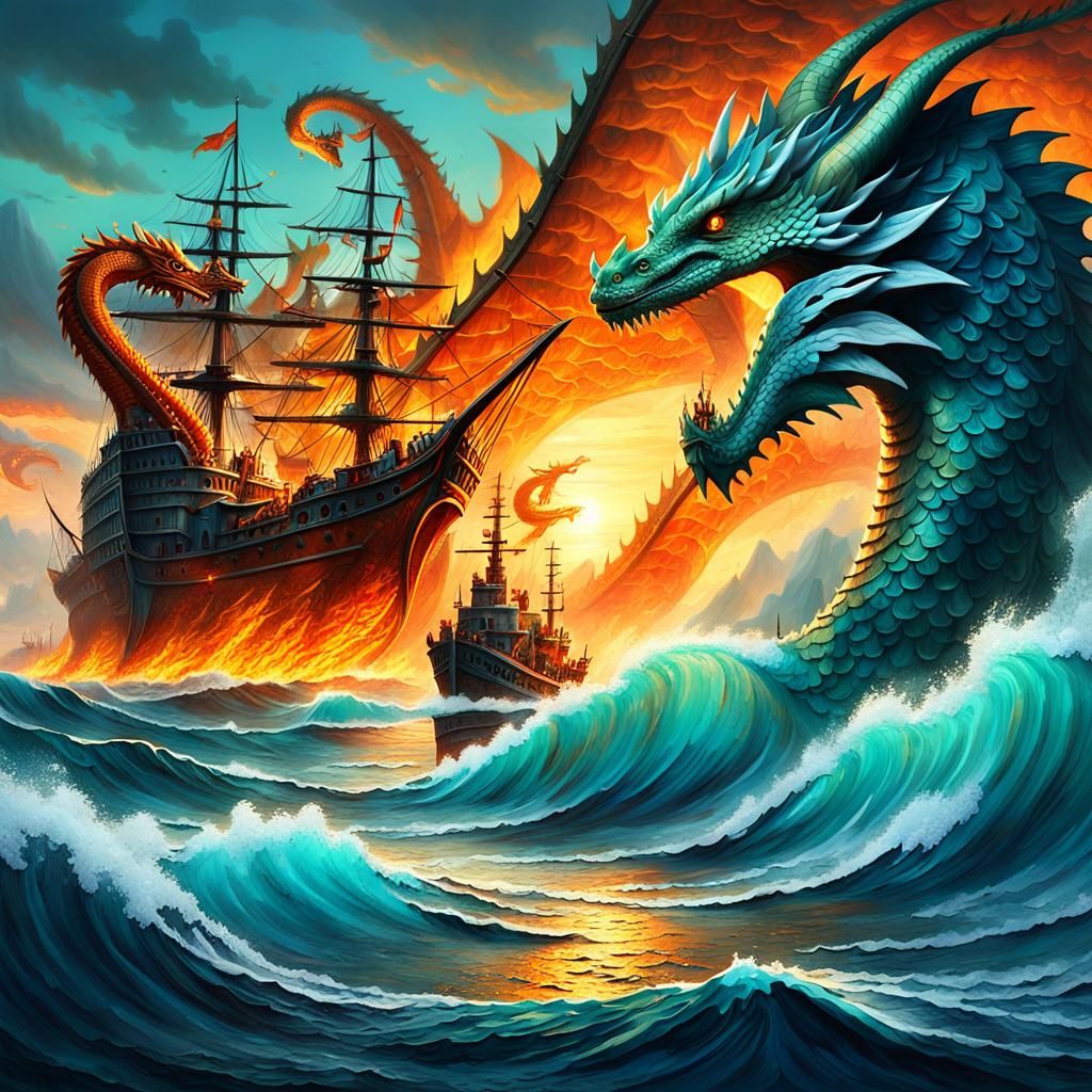 Spanish Navy vs Fire Dragon in Pacific Ocean