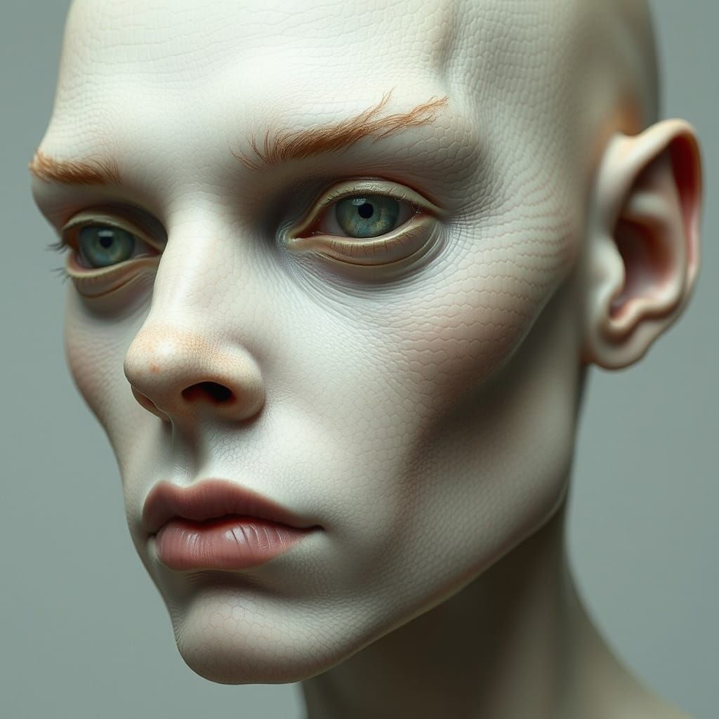 Biomechanical Humanoid Face with Emerging Reptilian Features