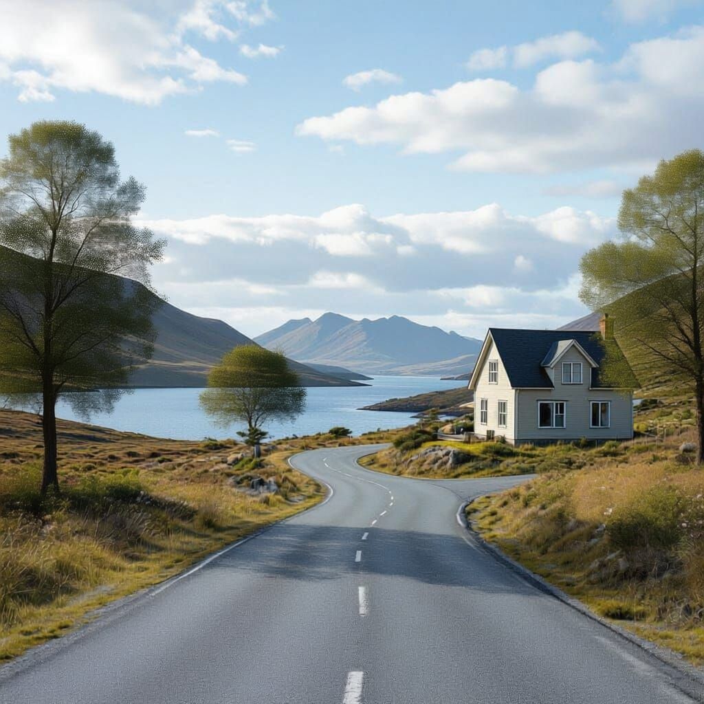Realistic Country House Road Scene, Daytime