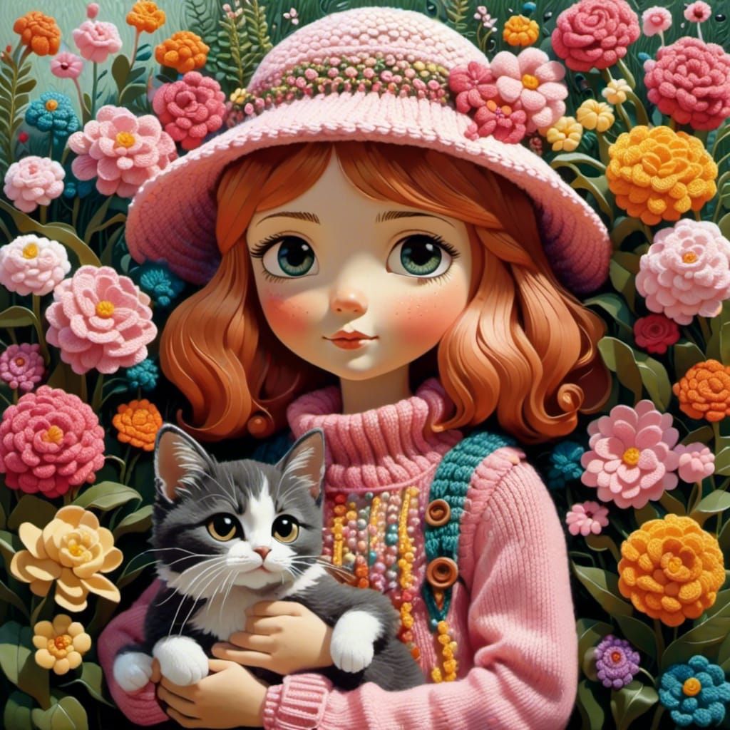 Girl with Flowers Painting in Coloristic Style