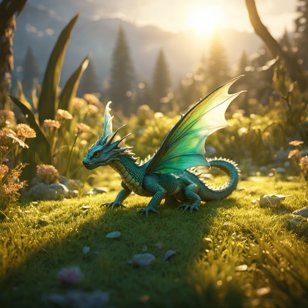 Dragon in Mystical Celtic Meadow at Twilight