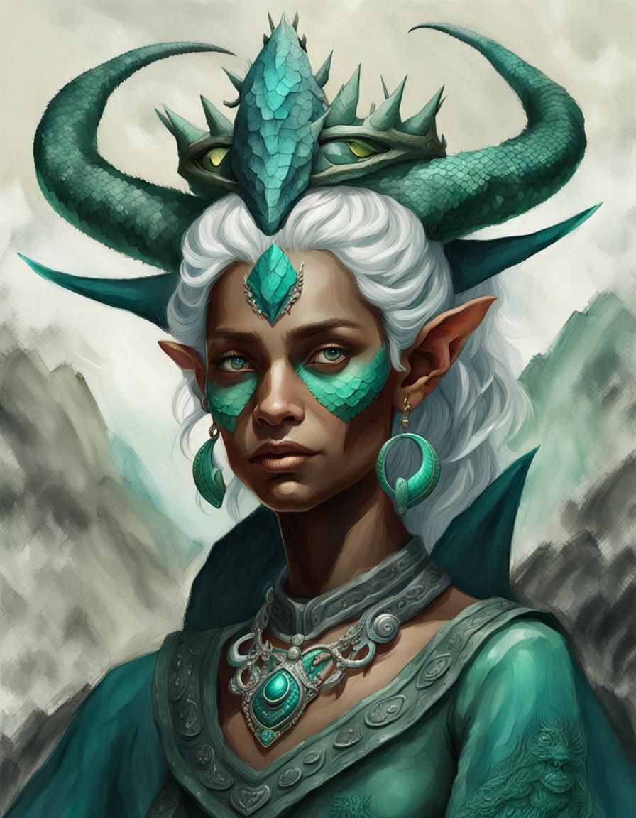 Fantasy Lizard Woman in a Bustling Marketplace