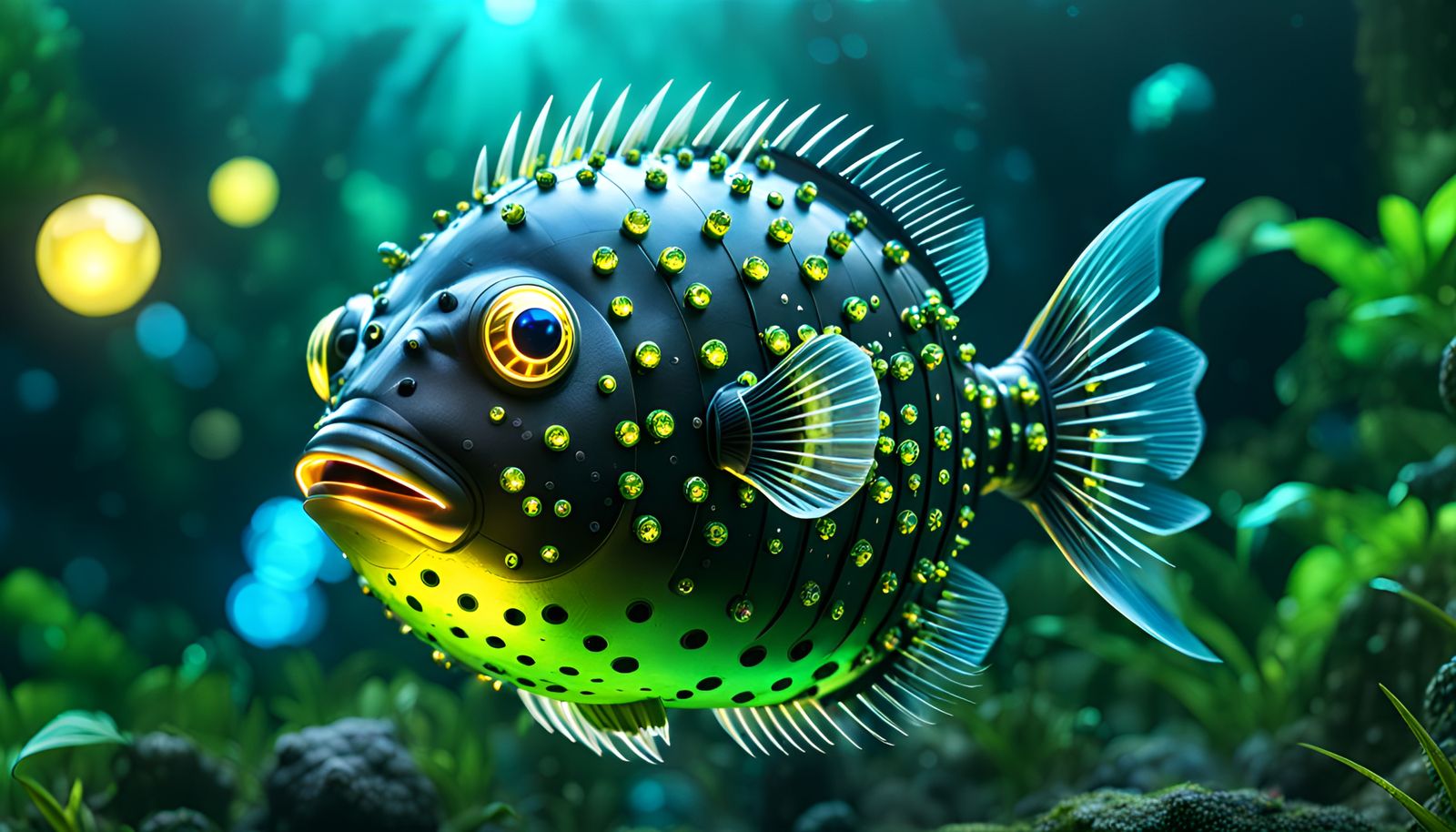 Dark Jungle Blowfish in Nuclearpunk Style