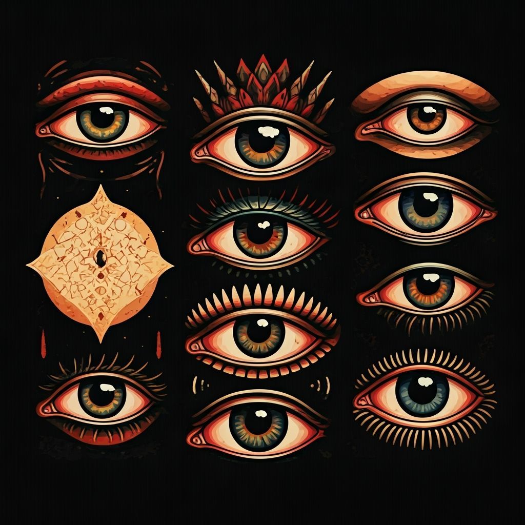 Mystical Eye Tattoo Sheet in Traditional Style