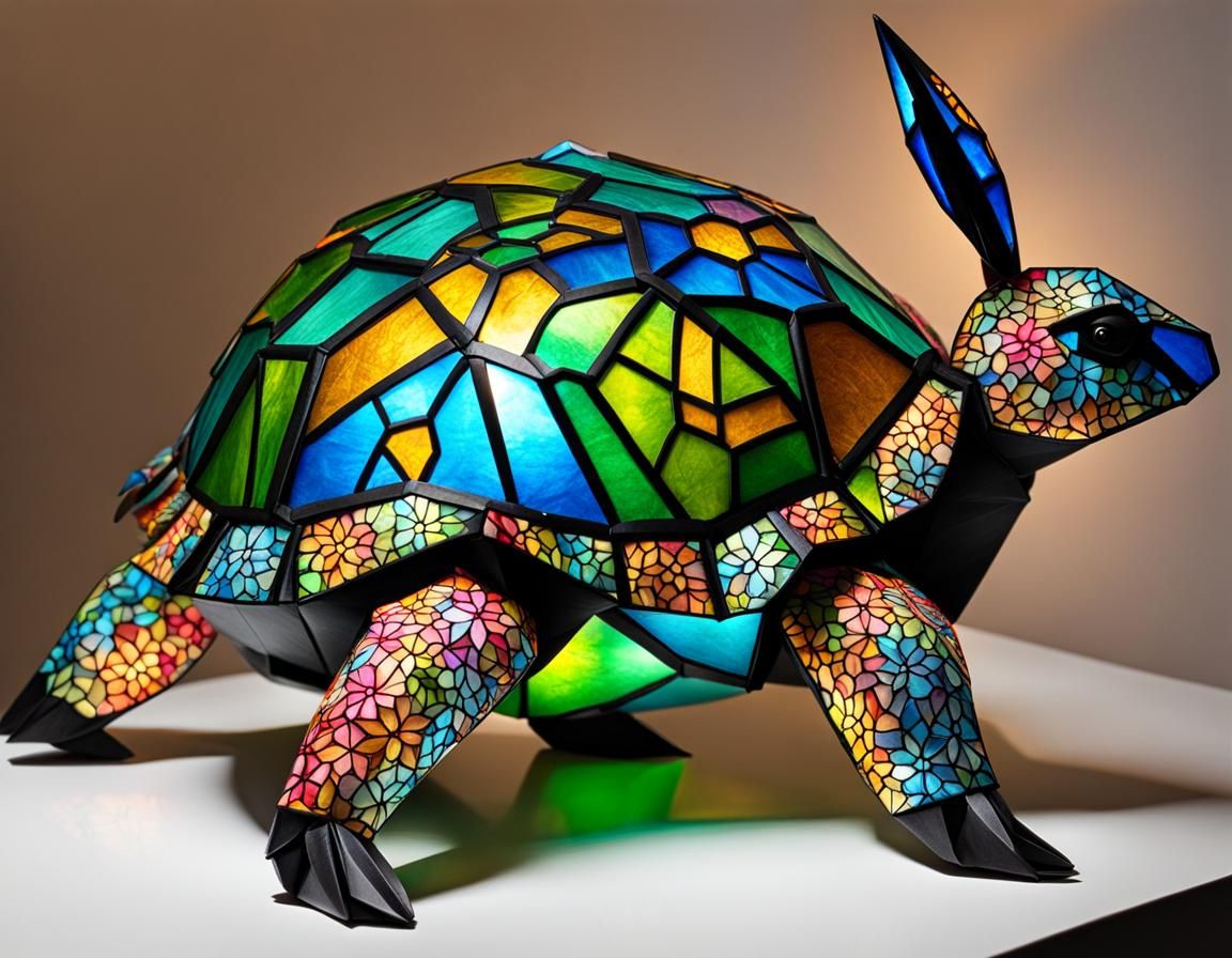 Stained Glass Sculpture Turtle Bunny
