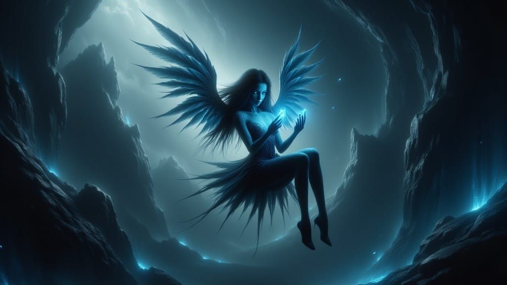 Alien Free Fall: Surreal Iridescent Woman with Phone