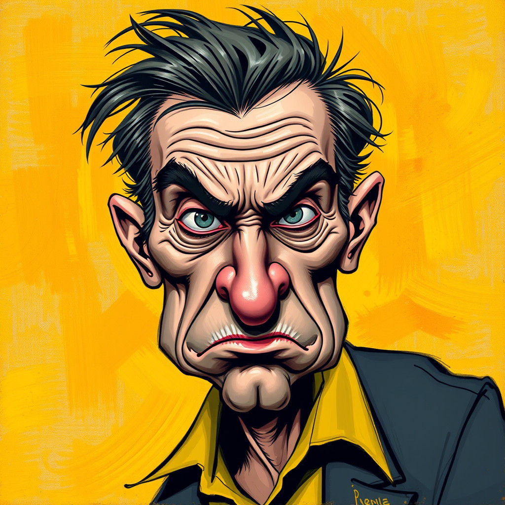 Expressive Caricature of a Disgusted Man in Basquiat Style