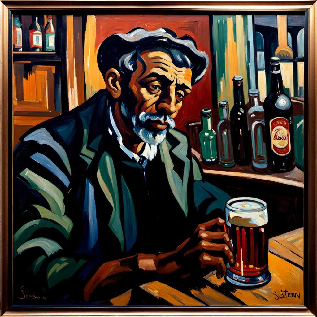 Man in Pub: An Expressionist-Style Painting