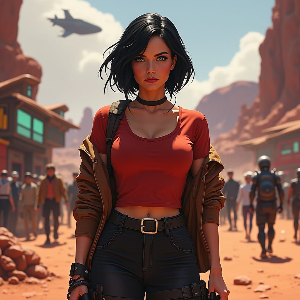 Stunning Red-Haired Martian Spaceport Siren in Cyberpunk Sty...