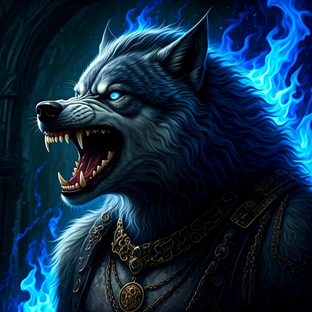 Werewolf Roaring in Cobalt Blue Firestorm