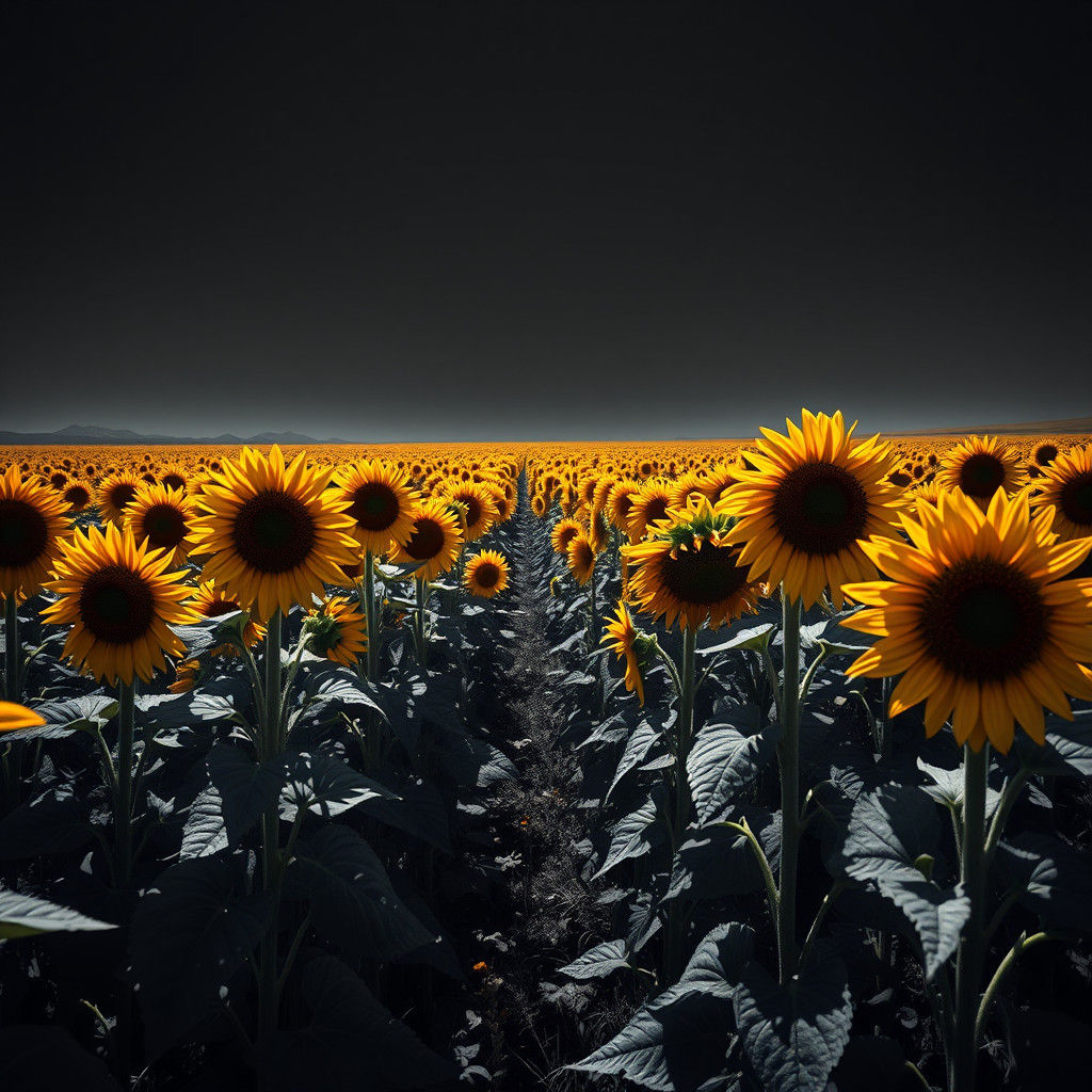 Monochromatic Sunflower Field Matte Painting