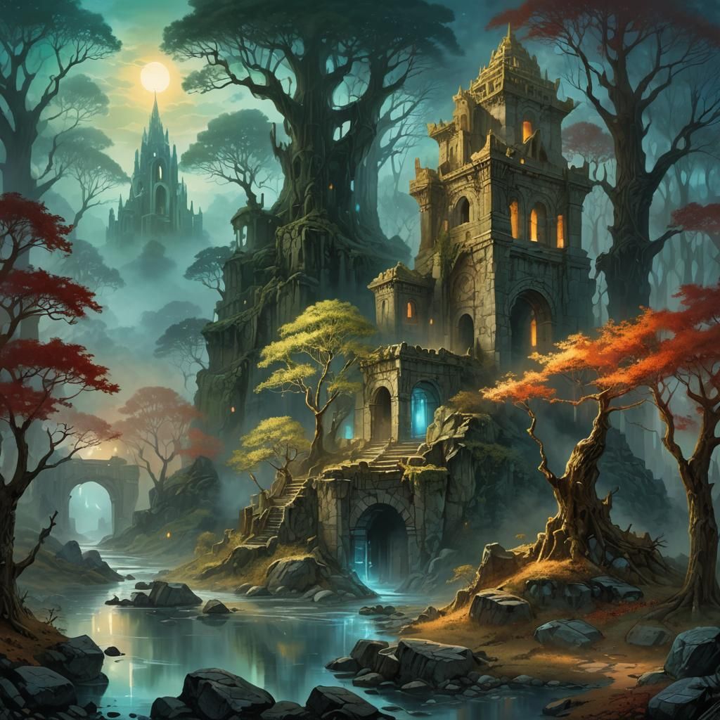 Mystical Forest Landscape in Digital Painting Style