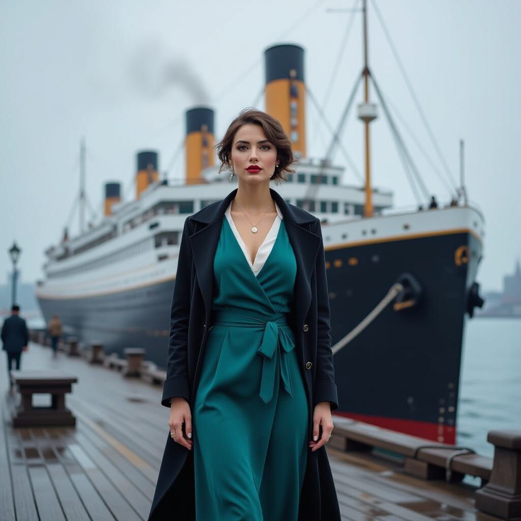 Woman in Modern Clothes on the Titanic