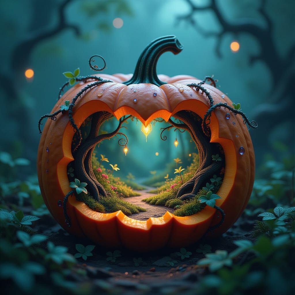 Enchanted Pumpkin World: Dark Fantasy Landscape