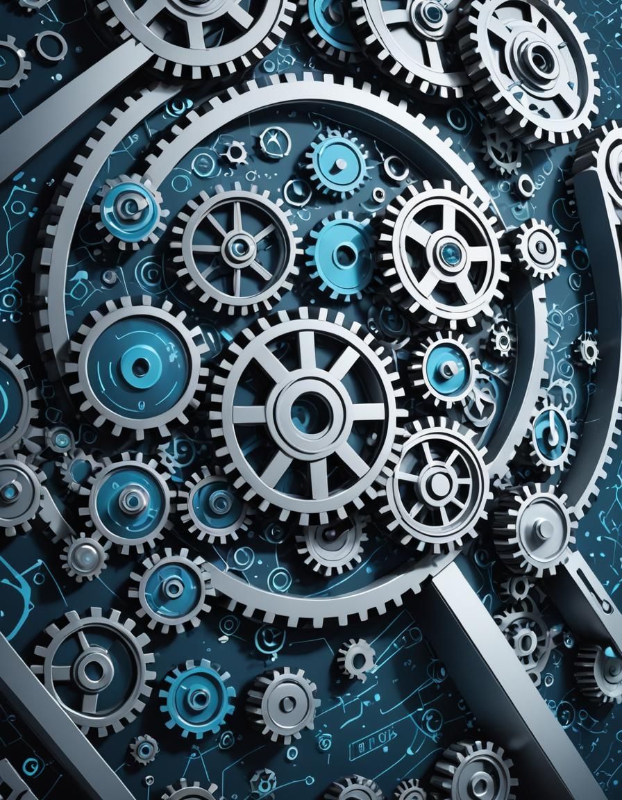 .NET 8 Book Cover: Gears and Data Streams in Cyberpunk Style