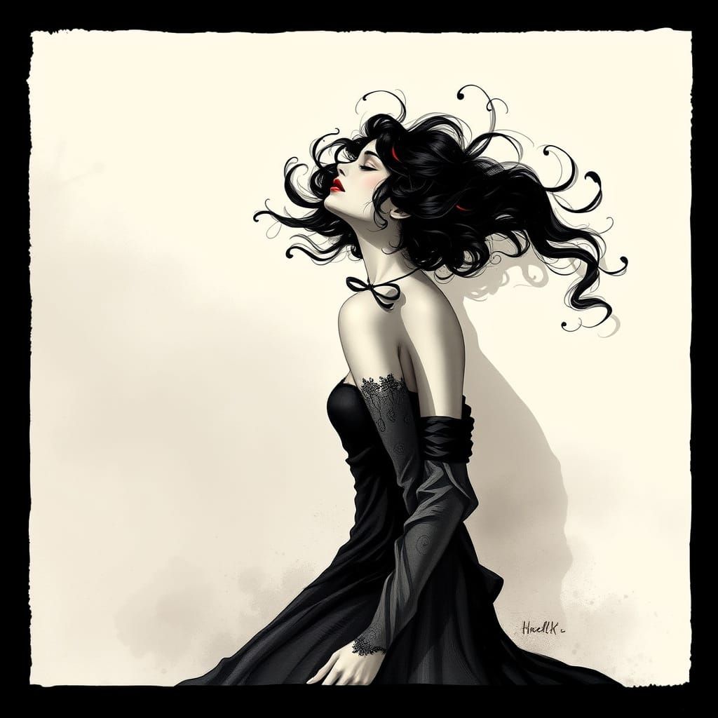 Surreal Model in Elegant Art Nouveau-Inspired Setting with E...