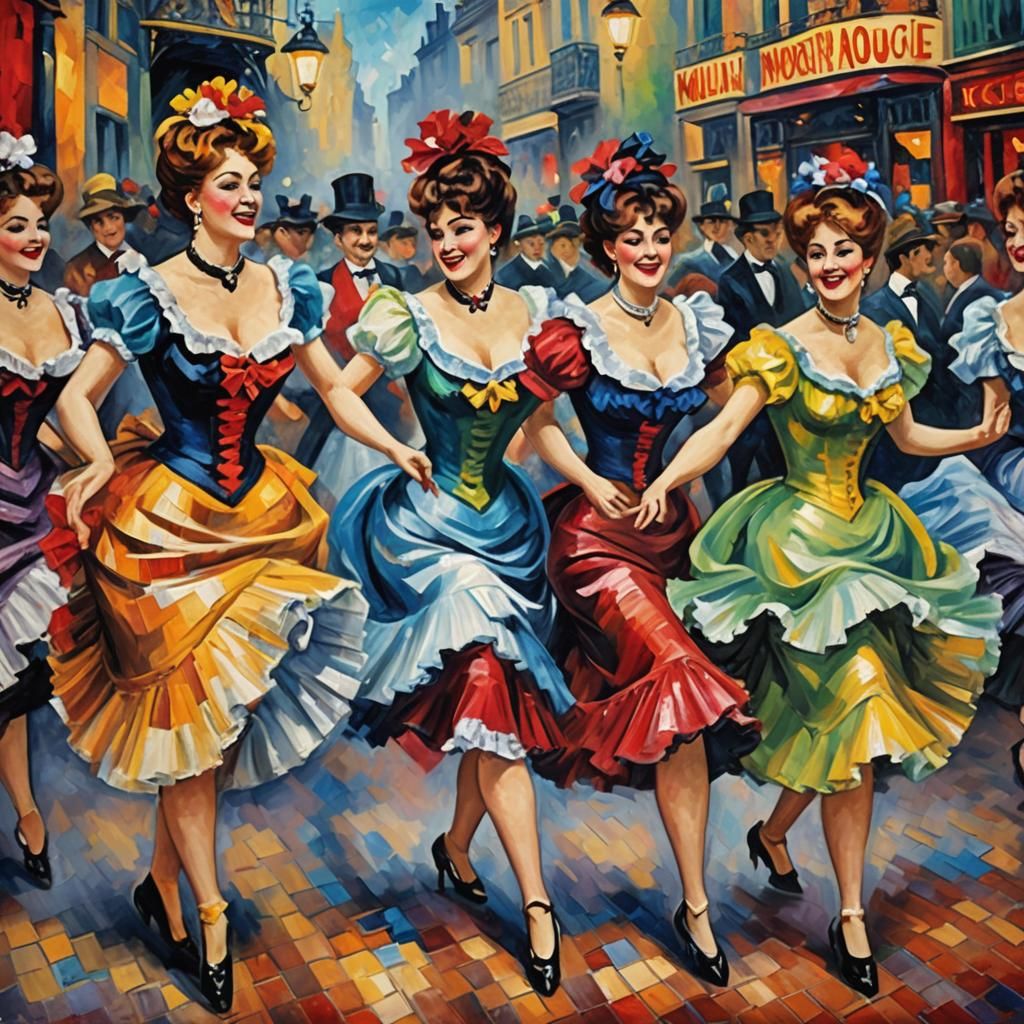 Moulin Rouge Can-Can Dancers in Expressionist Style