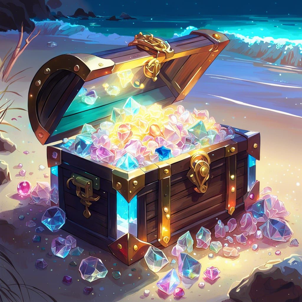 Glistening Treasure Chest on Magical Shore