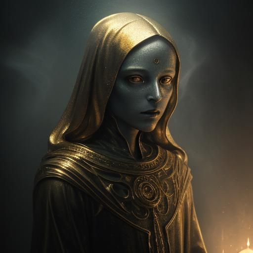 Ethereal Golden Specter in Surrealist Oil Painting