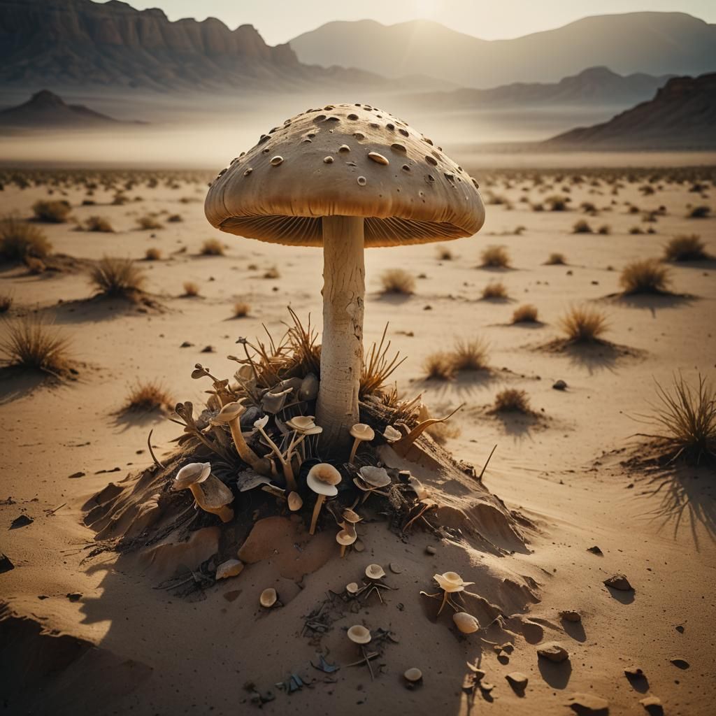 Giant Mushroom in Desert, Ethereal Fantasy Style
