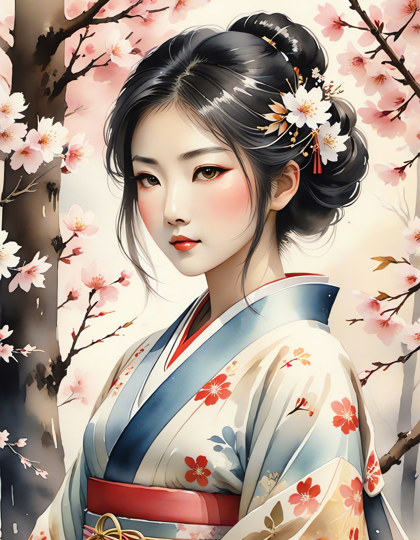 Serene Goddess in Cherry Blossom Forest