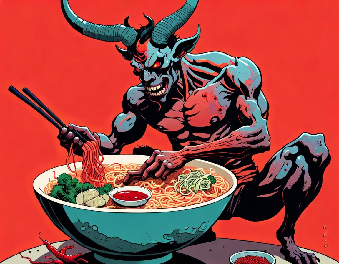 Demon Enjoys Spicy Ramen in Hell Kitchen