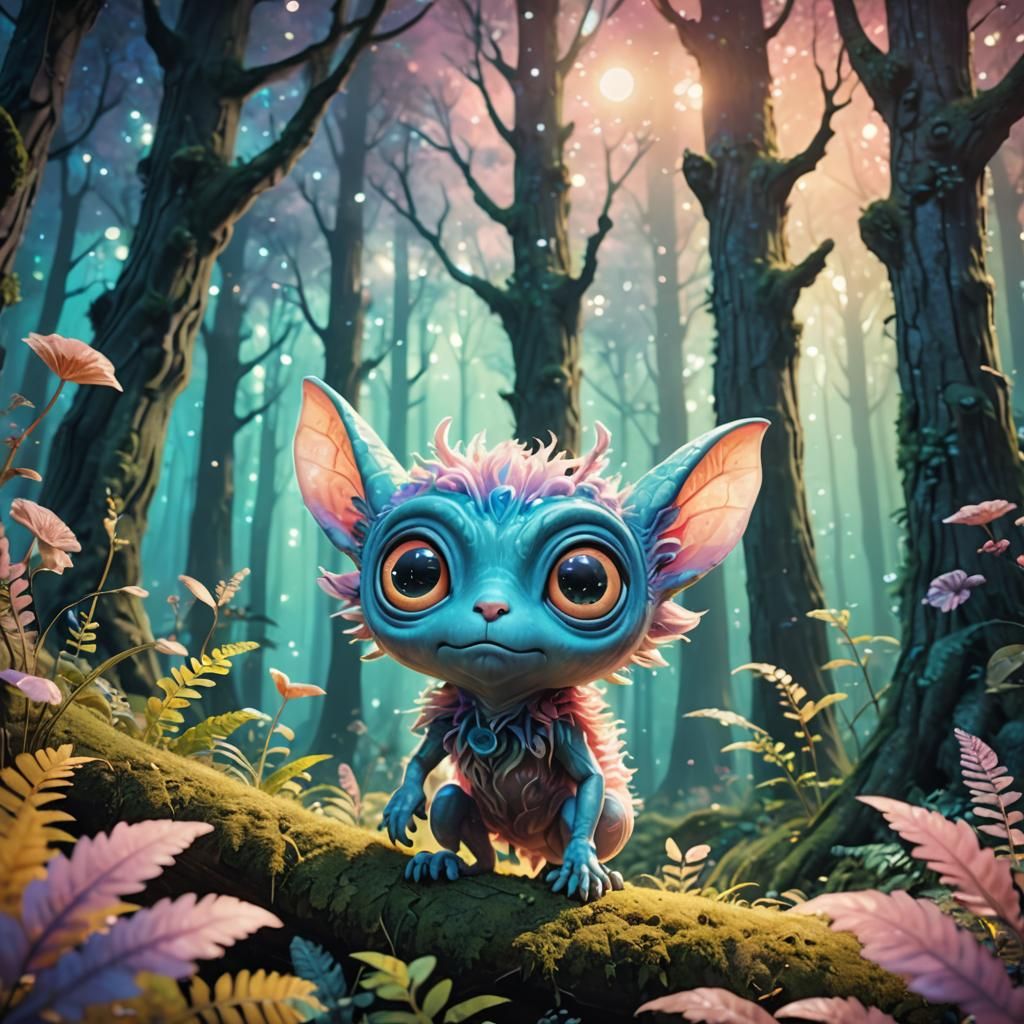 Whimsical Alien Animal in a Miyazaki-Inspired Forest