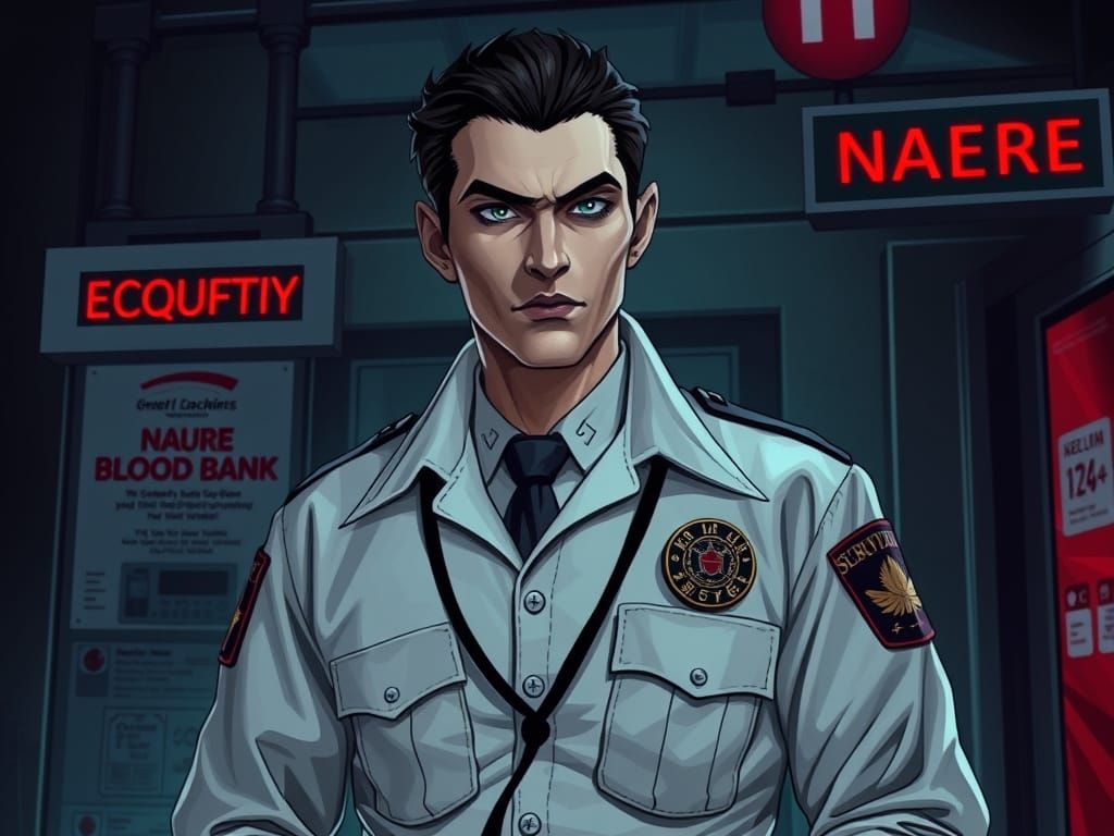 Vampire Night Guard in Blood Bank Uniform