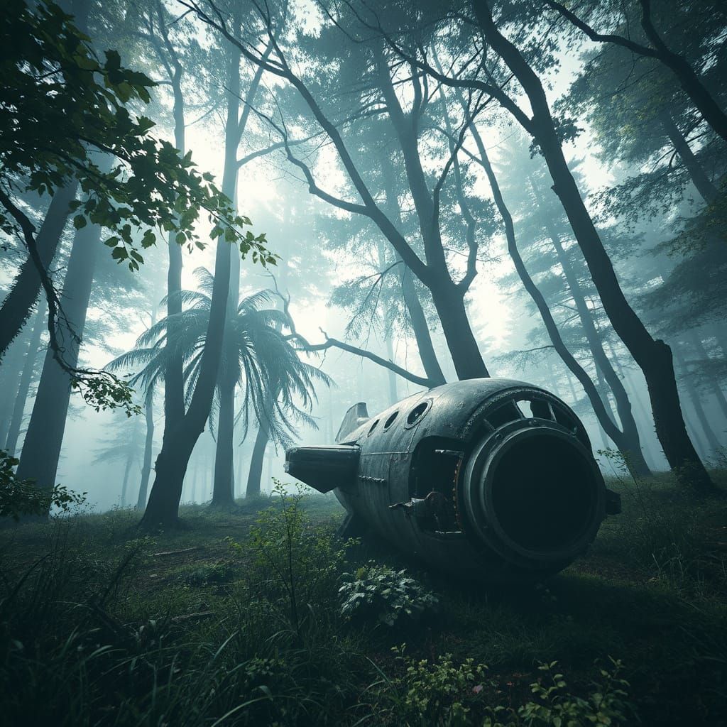 Crashed Alien Spaceship in Extraterrestrial Forest