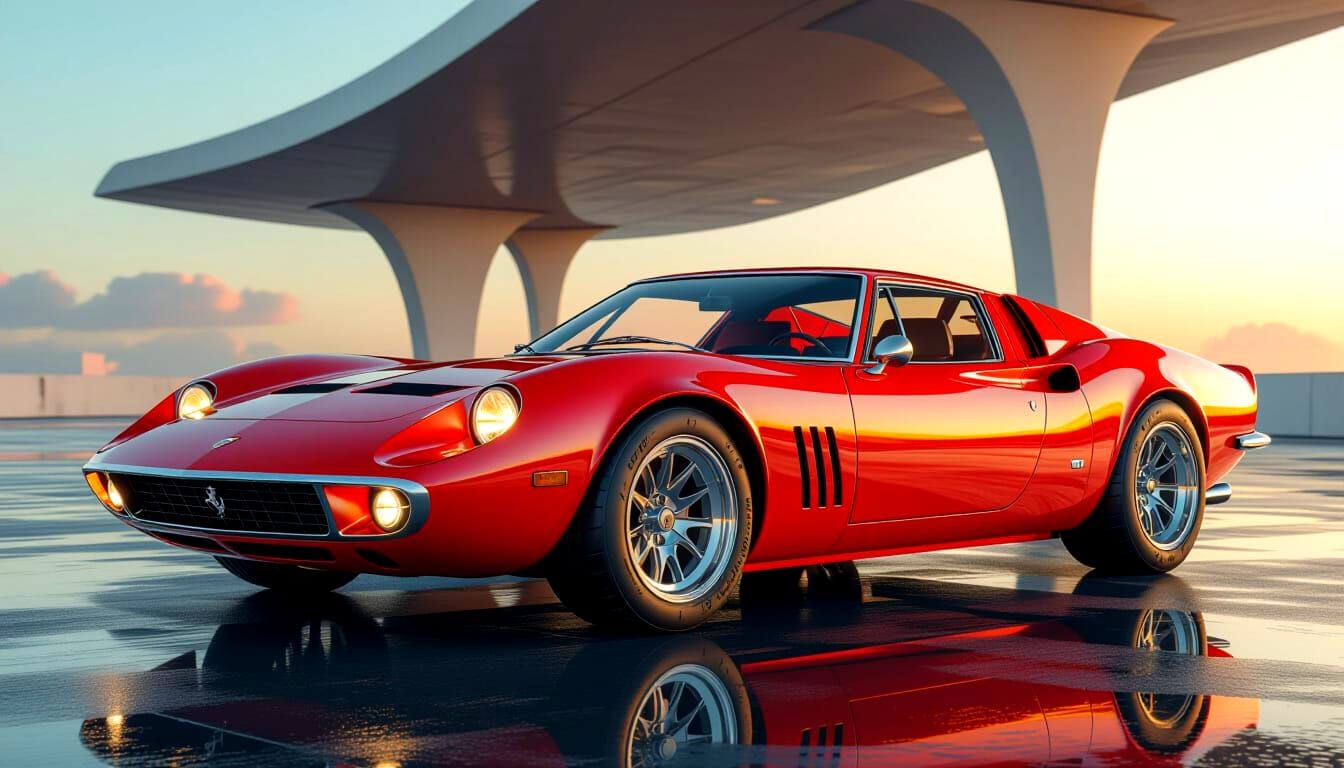 Retro-Modern Sports Car in Rosso Corsa
