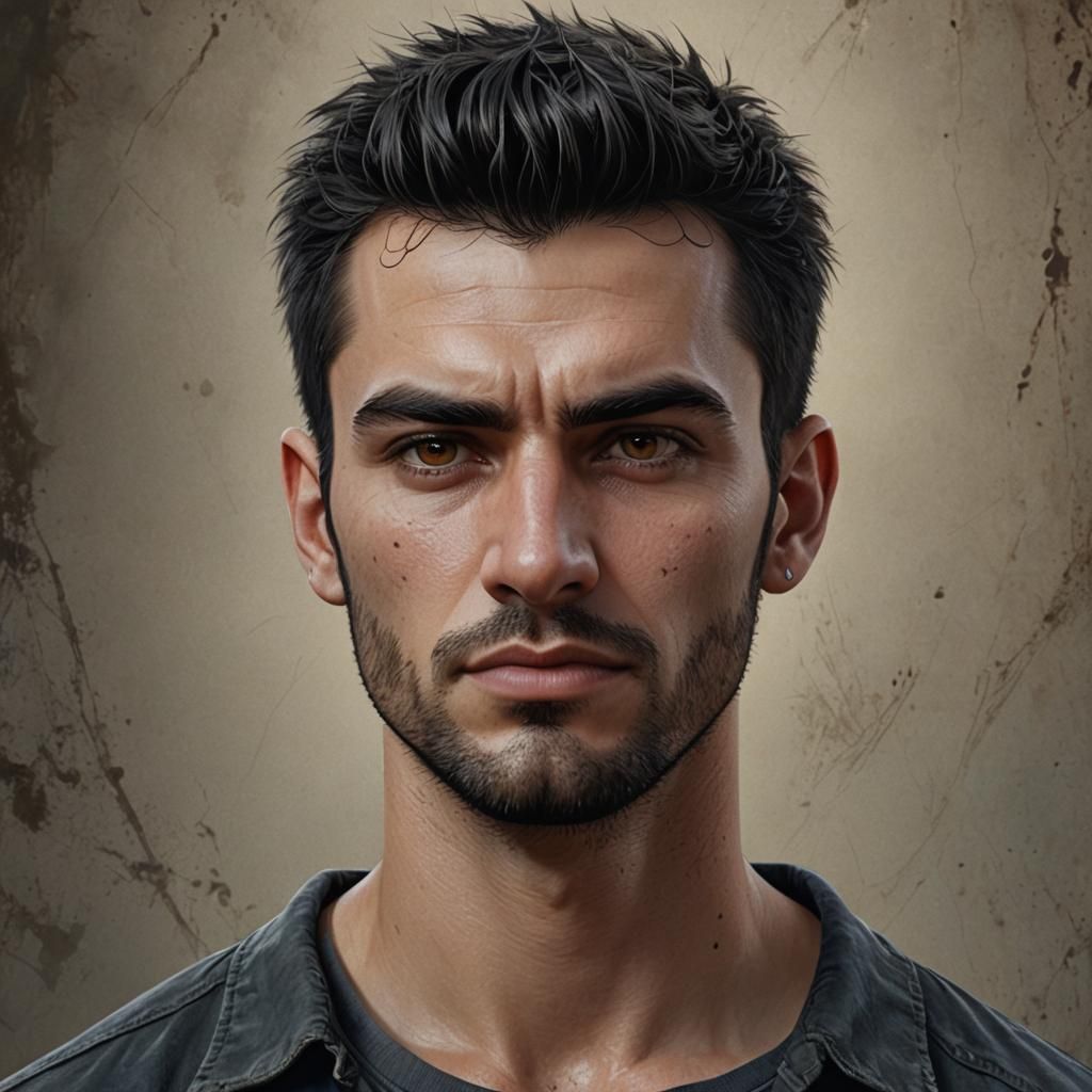 Hyperrealistic Portrait of a Man with Dark Hair